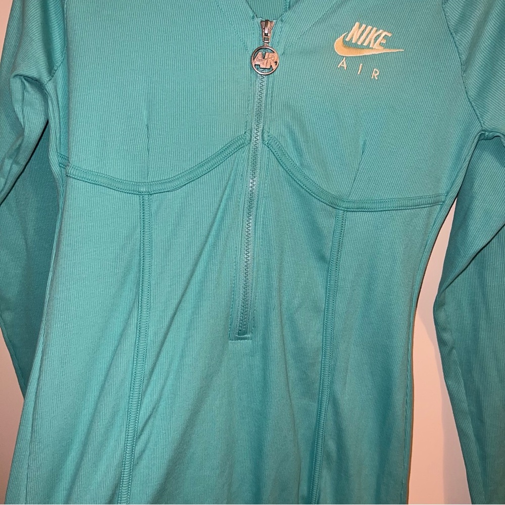 Nike Air Ribbed Long Sleeve Teal 1/2 Zip Athletic Dress - Picture 9 of 9
